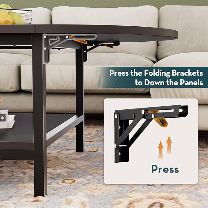 SAYGOER Black Coffee Table Modern Extended Coffee Tables with Storage for Living Room 2-Tier Unique Center Table with Two Foldable Panel for Any Large or Small Space, All Black