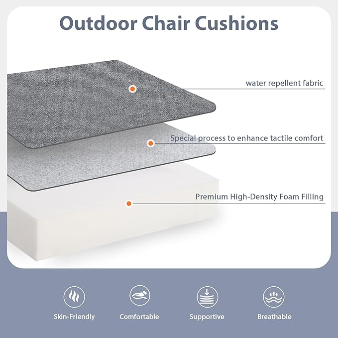 Outdoor Chair Cushions 18.5 x 16 x 2.5 Inch Set of 2, Water-Resistant & Fadeness Durable Patio Furniture Cushion for Garden Sofa Couch Chairs, Portable Comfort with Attach Ties, Dark Grey