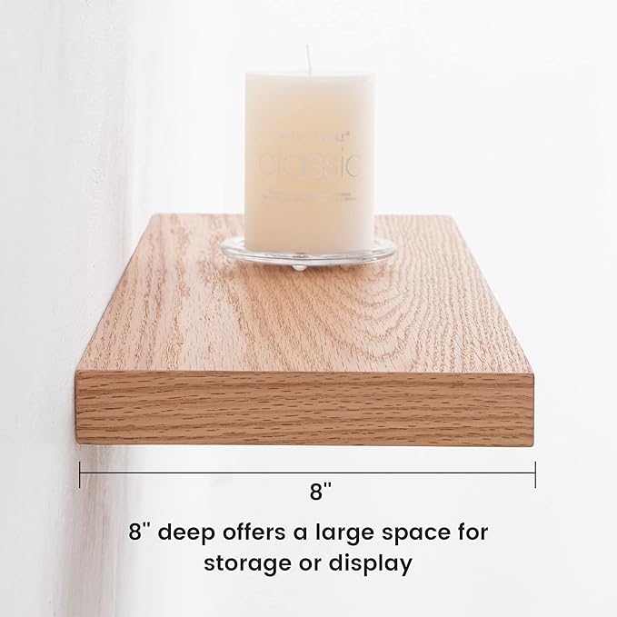 Floating Shelves 36 x 8 Inch, Rustic Wood Floating Shelves for Home Decor, 8 Inch Deep Wall Shelves for Storage & Display, 8 Deep Floating Shelf for Living Room, Bedroom, Kitchen, Natural Oak Color