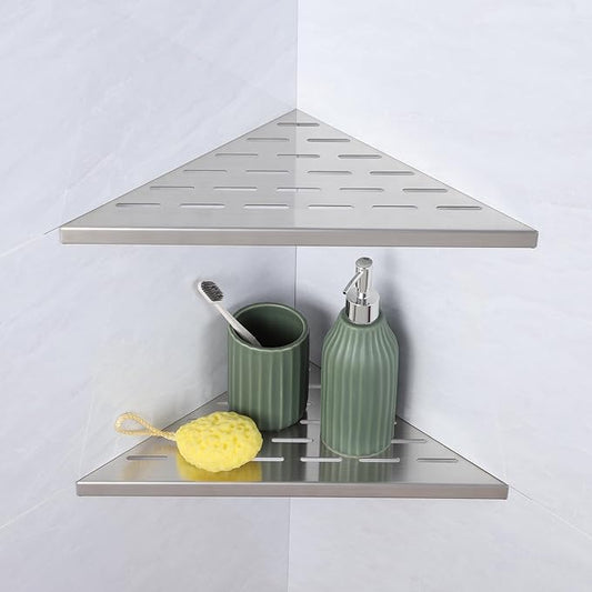 12" Corner Shower Shelf, 2-Pack Bathroom Shelves for Tile Walls, SUS304 Stainless Steel Recessed Shower Shelf, Grout in Corner Organizer Shelves, Brushed Silver, Large Size
