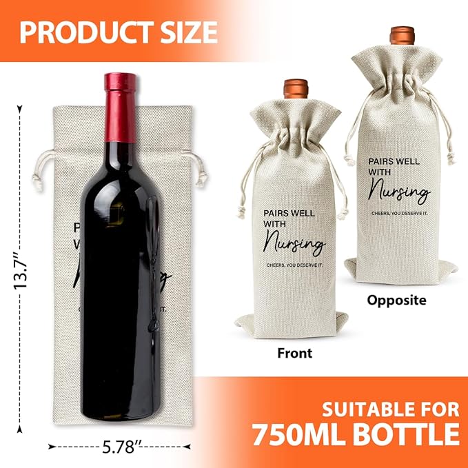 EUFJDKSL Nursing School Survivor Graduation Gift Party Decor Wine Bag, Nurse Day Week Gift Bag For Her Women Registered Practitioner Nurse, Drawstring Burlap Wine Bag