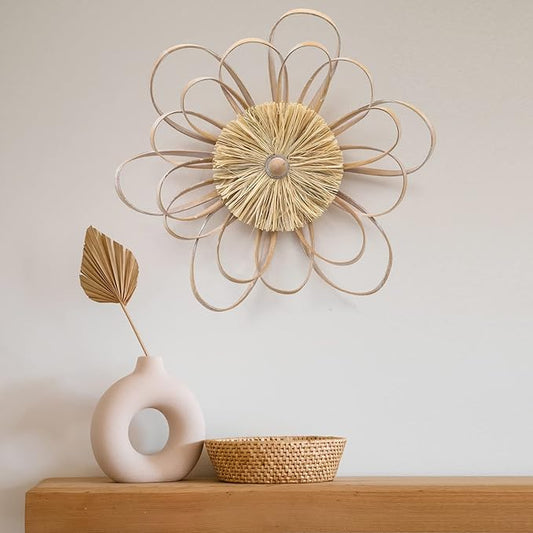 Adeco Large Metal Flower Wall Sculptures for Living Room, Bedroom, Bathroom (Wooden Flower)