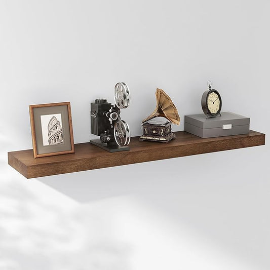Axeman Floating Shelves, 8 Inch Deep Modern Solid Wood Wall Shelves for Storage, Wall Mounted Display Shelving with Invisible Heavy-Duty Metal Bracket, 36" W x 8" D x 1.6" H, Walnut