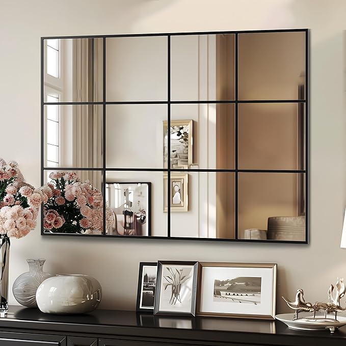 Antok Decorative Mirrors for Wall Decor, 30" x 40" Decorative Wall Mirror Black Window Mirrors Wall Mounted Decorative Mirror for Living Room Dining Room Hallway Entryway，Black,Retro Rect Style
