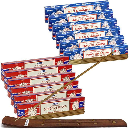 Nag Champa Incense Sticks And Dragon'S Blood Incense Sticks With Incense Holder Bundle For Home Fragrance And Spiritual Décor