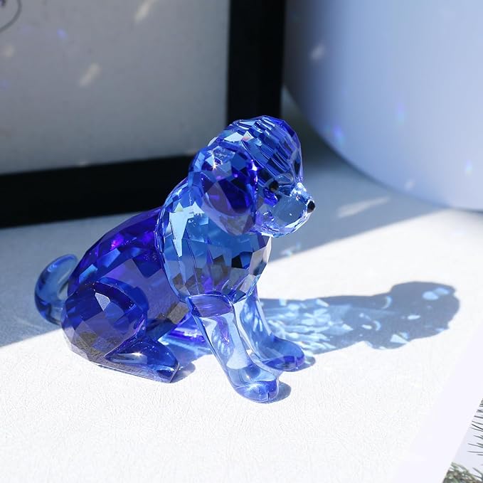 Crystal Dog Figurine Faceted Glass Puppy Statue Blue Labrador Ornament Animal Collectible Sculpture Handscraft Paperweight Home Decor