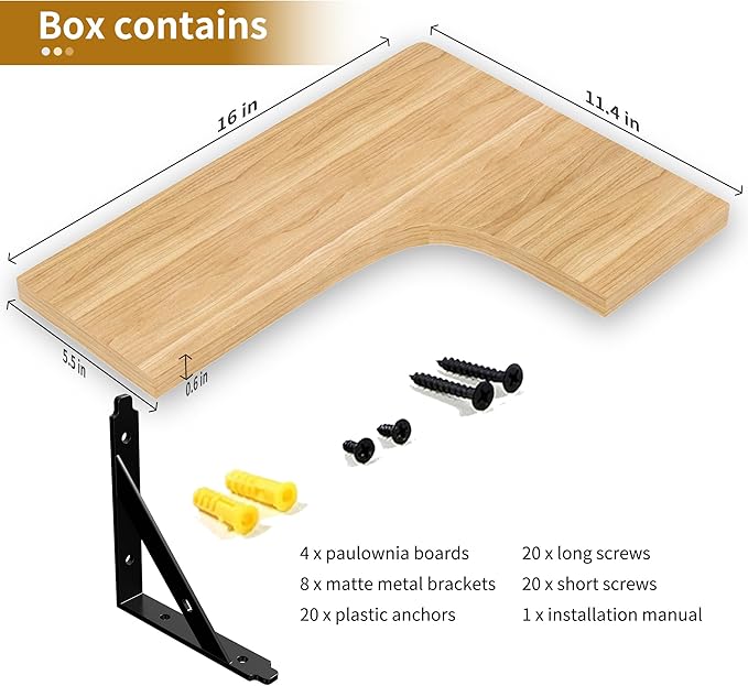 Corner Floating Shelves Wall Mounted Set of 4, Rustic Wood Storage Display Wall Shelves for Home Decor, Bathroom, Kitchen, Bedroom, Living Room, Office (Natural)