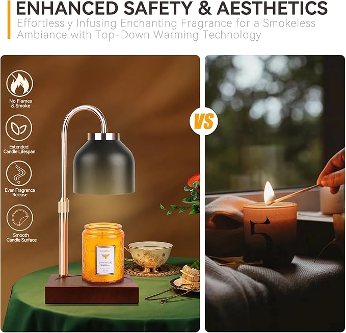Candle Warmer Lamp with 3 Bulbs, Adjustable Height Dimmable Candle Warmer with Timer, Compatible with Large Jar Candles, Candle Lamp with Charming Gift Box Ribbon for Her/Him(Black)