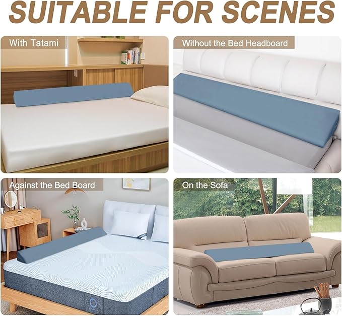 WdFour Bed Wedge Pillow, Close Off Headboard, Wall and Mattress Gap. Incline, Slanted Sweat-Proof Pillow for Neck and Back Pain Relief Anti-snoring for Comfortable Sleeping.(Smoky Blue,60Wx10Dx6H)