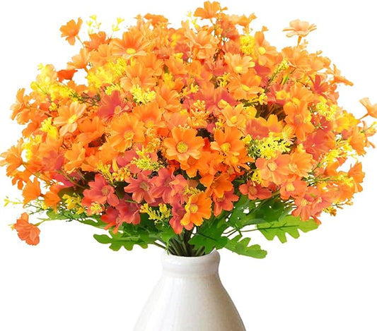 Uieke 6PCS Artificial Fake Fall Flowers for Outside, Daisy Mums Flowers UV Resistant No Fade for Indoor Home Office Hanging Planter Wedding DIY Garden Porch Thanksgiving Décor (Orange)