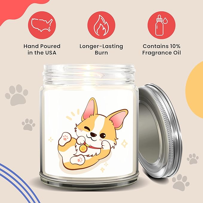 1OAK Lavender Scented Candles - Dog Lover Gifts for Women - Dog Themed Gifts - Made in USA (Corgi)