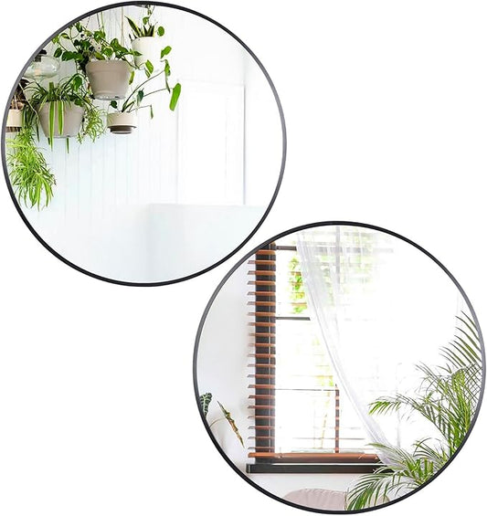 Smartxchoices Pack of 2 Black Round Mirrors 24 Inch, Metal Frame Wall Mounted Circle Mirrors, Vanity Mirror Wall Bathroom Décor, Washrooms, Living Rooms, Entryway