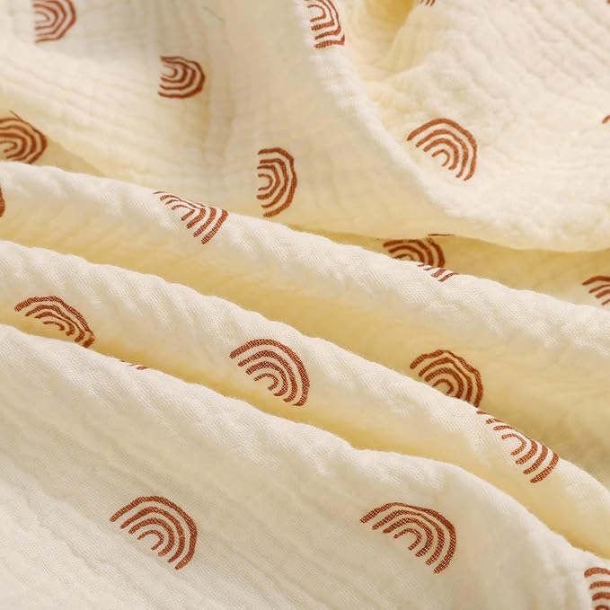 Muslin Pack and Play Sheets 30" x 43" Compatible with 4moms Breeze Plus Playard & Breeze Go Playard and Other Large Playpen Mattress, 100% Cotton 2 Pack, Natural and Rainbow