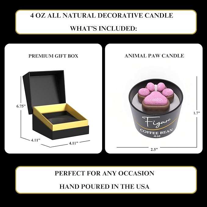 All Natural Scented Candle for Dog & Cat Lovers | Hand-Poured | Beeswax & Organic Soy Wax Blend | 100% Beeswax Wick | Dog Mom's | Pet Birthday | Premium Gift Box Included | Paw Coffee Bean 4 oz