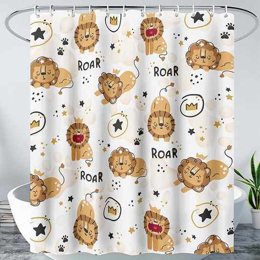 AILONEN Cute Lion Shower Curtain for Bathroom, Children Kwwaii Animal Bathroom Curtain Decor,Printed Bath Curtain for Boys Girls 60" W*72" H Polyester Waterproof Bathroom Curtain with 12 Hooks