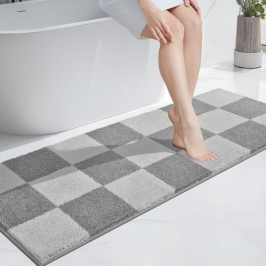 PURRUGS Bathroom Rug Non-Slip Machine Washable 24" x 60", Super Absorbent and Quick-Dry Bath Mat, Extra Soft and Plush Bath Rug for Shower, Bathtub and Sink, Light Grey & Grey