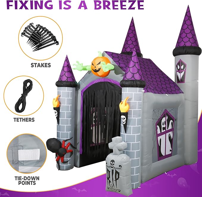 Outdoor Inflatable Halloween Decorations, Lighted 12 Ft Tall Huge Haunted House Archway, Halloween Inflatables with Built-in LED Lights for Patio, Yard or Walkway