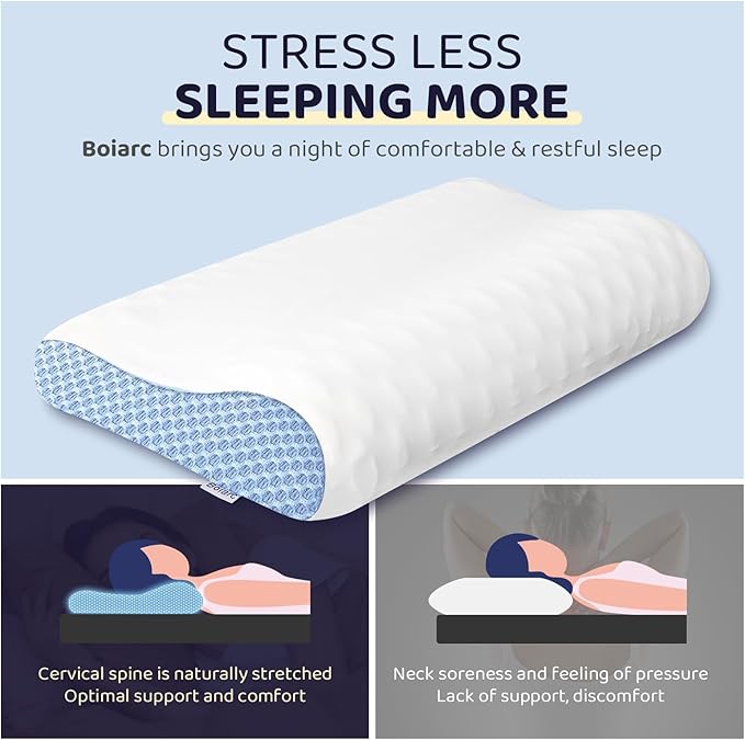 Neck Pillow Memory Foam Pillows for Sleeping Ergonomic Cervical Pillow for Neck and Shoulder Pain Relief Orthopedic Contour Bed Pillow for Side Back Stomach Sleeper (Large Size)