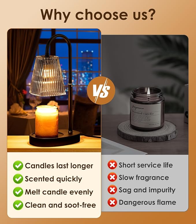 Candle Warmer Lamp - Electric Candle Lamps Warmer with Dimmer Adjustable Height Timer Lamp Candles Warmers Glass Vintage Nightstand Lamp Sets with 2 Bulbs（Grey）