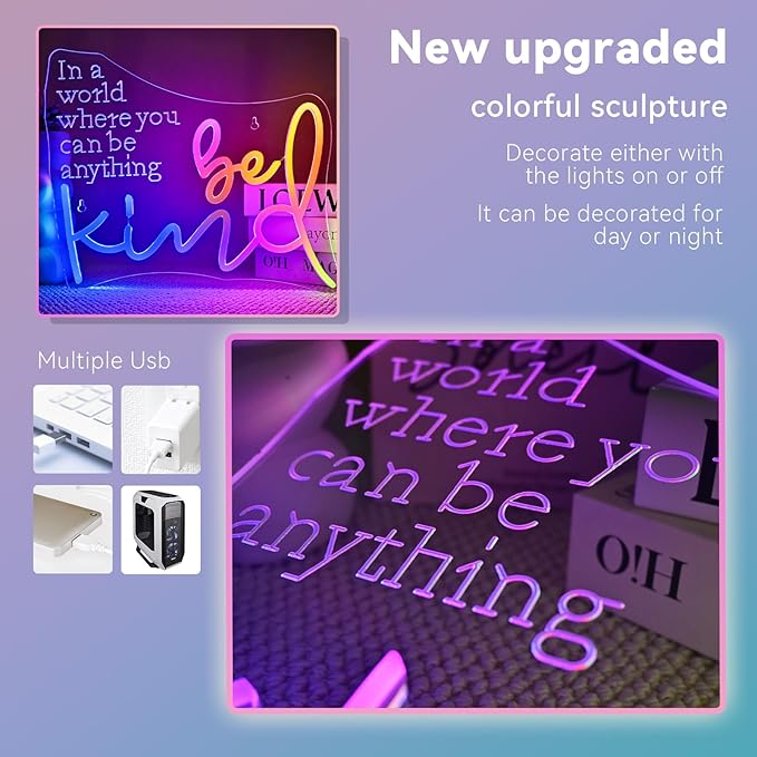 Be Kind Neon Sign Student Classroom Neon Lights For Wall Decor Dimmable Colorful Light Up Sign For Bedroom Library Classroom Reading Study Room Decoration Boy Girls Gifts