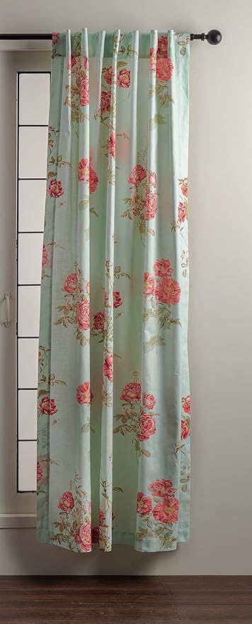 Maison d' Hermine Curtains for Living Room 100% Cotton 124 inch Length Two Panels Light Filtering Curtains for Bedroom Windows with Rod and Loop Pockets Drapes (Villette Aqua, 50" W x 124" L)
