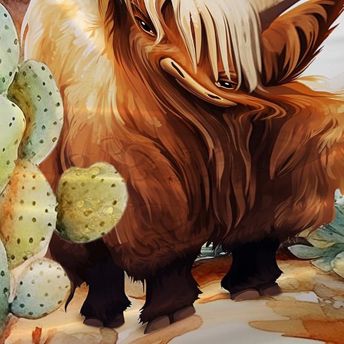 AILONEN Yak Shower Curtain Set, Desert Cactus Yak Polyester Waterproof Shower Curtain,Watercolour Sunset Warm Yellow Cloth Bath Curtain Set with Plastic Hooks,48" Wx72 H