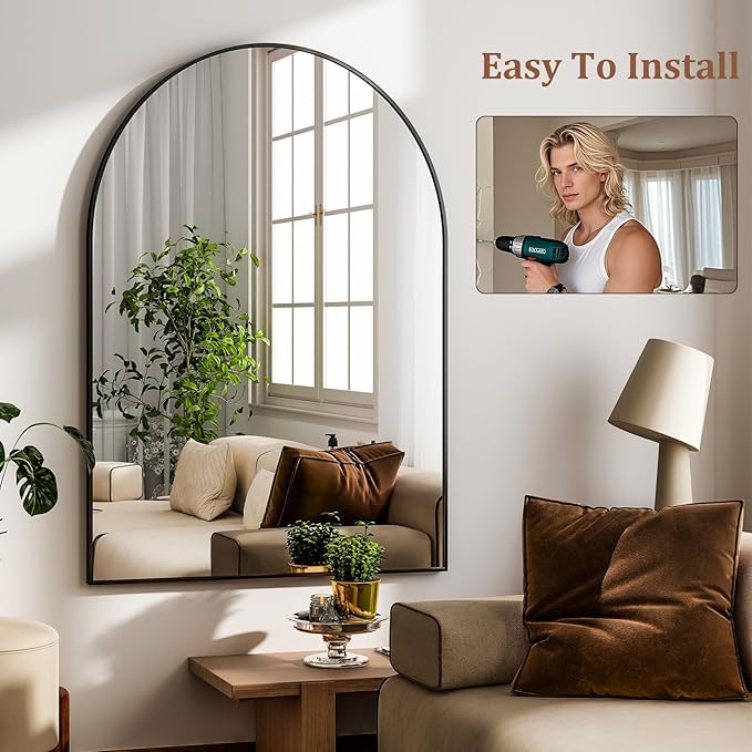 HARRITPURE 20"x30" Arched Bathroom Mirror - Wall Mounted Mirror - Black Arch Mirror - Aluminum Alloy Frame Bathroom Mirror Living Room, Bedroom and Entryway