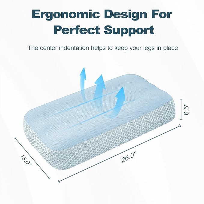 Cooling Memory Foam Knee Pillow for Side Sleepers, Between Legs Pillow, Soothing Relief for Sciatica Back HIPS Knees Joints, with Inner Pillowcase and Extra Foam Filler, Blue