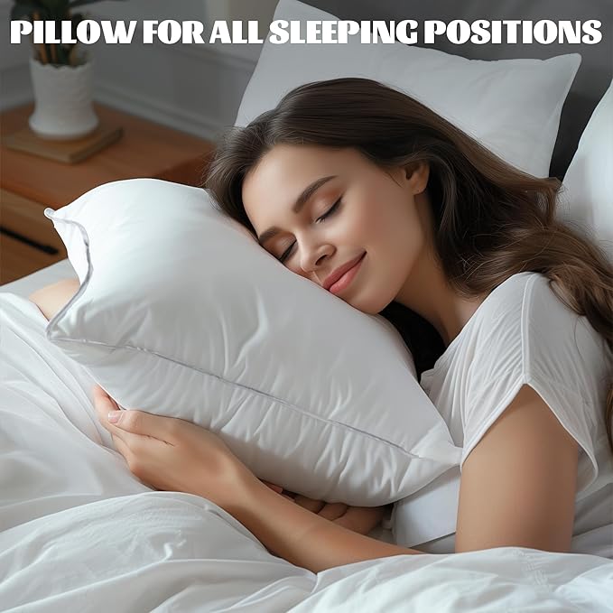 WOLKI Goose Feather Down Alternative Pillows Sandard Size Set of 2, 100% Soft Cotton Shell Bed Pillow, Hotel Sleeping Pillow for Back, Stomach or Side Sleepers 20x26