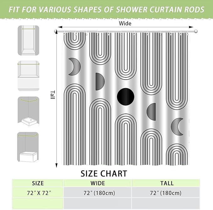 Boho Shower Curtains for Bathroom Mid Century Minimalist Abstract Aesthetic Modern Bathroom Decor Curtain Machine Washable Waterproof Fabric with 12 Hooks (White Minimalist, 72" x 72")