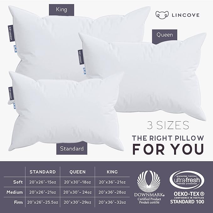 Lincove 100% European Down Venus Pillow – German Down 600 Fill Power, 400 Thread Count Shell, Made in Canada, | Luxe Collection, King - Soft