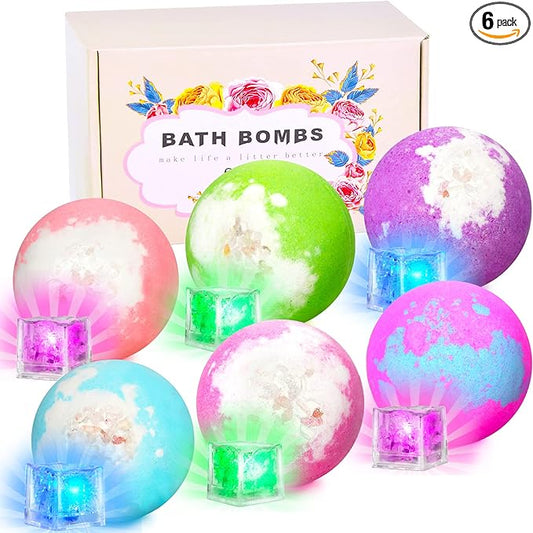 Light Up Bath Bombs with Surprise Inside, 4.23 oz Natural Gift Set 6 with Essential Oils, Magnesium Large Bath Bombs for Women Relaxing Spa Skin Moisturize Gifts for Women