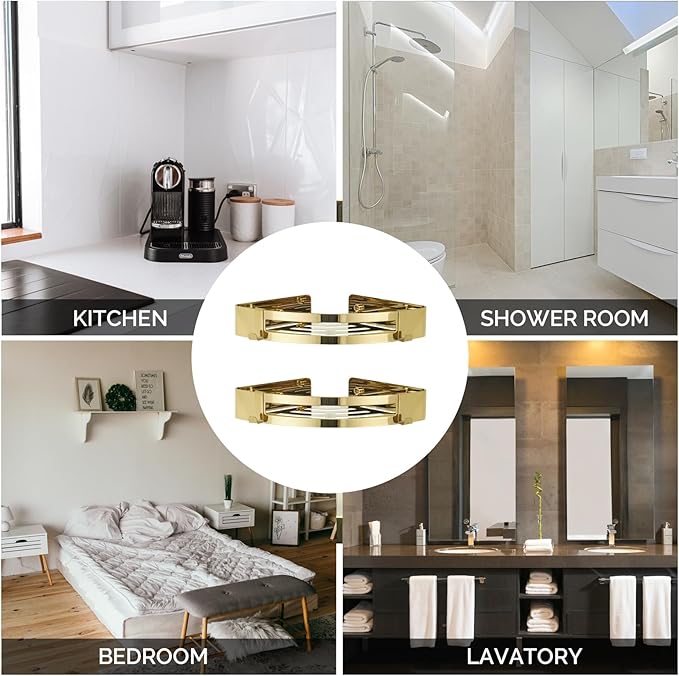 Corner Shower Caddy Wall Mounted Shower Shelf Bathroom Shower Organizer Shower Rack 2 pack Gold