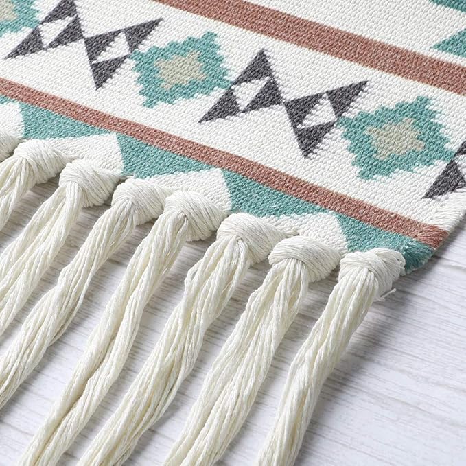 Dremisland Macrame Woven Wall Hanging Tapestry- Boho Chic Bohemian Home Decor Geometric Art Decor Boho Backdrop - Beautiful Apartment Dorm Room Door Decoration, 17.7" W x 32" L (Green Geometric)