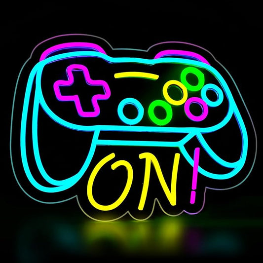 Gamer Neon Sign for Boys Gaming Room Bedroom Wall Decor, Gifts for Teen Kids, Video Game LED Light for Men, Gamepad Shaped Dimmable USB Powered Neon Lamp Game Room Accessories (16 X 12.5 inches)