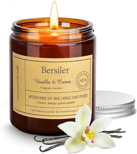 Vanilla Cream Scented Candles, Candles for Home Scented Aromatherapy Candles, Stress Relief and Relax Candle Gift for Women Birthday Christmas, 7oz Soy Wax Candle