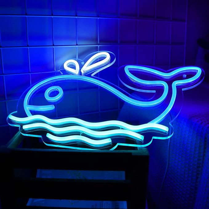 JFLLamp Whales Neon Signs for Wall Decor Neon Lights for Bedroom Led Signs Suitable for Living Room Office Man Cave Beer Bar Pub Restaurant Christmas Party 5V Usb Power, 15 * 8.7 Inch(Blue+Azure）