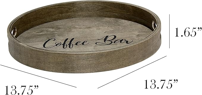 Elegant Designs HG2013-RGC Decorative 13.75" Round Wood Serving Tray w/Handles, Rustic Gray Coffee Bar
