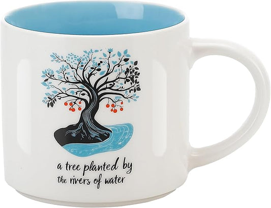 Christian Ceramic Coffee Mug with Psalm 1:3 - "A tree planted by the rivers of water Inspirational Floral Design, Faith-Based Gift for Friends & Loved Ones - 15 oz