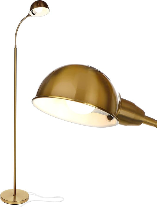 Brightech Regent LED Floor Lamp, Free Standing Corner Pole Light with Adjustable Gooseneck, Tall Bright Skinny Lamp for Office Desk, Living Room Sofa or Chair - Brass/Gold