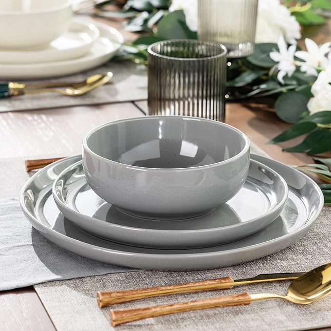 GBHOME Ceramic Dinnerware Set for 4, 12pcs Stoneware Plates and Bowls Sets, Handmade Chip and Scratch Resistant Dishes Set, Dishwasher & Microwave Safe