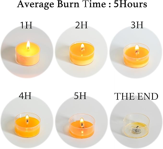 12 Unscented Natural Soy Tealight Candles in Clear Cups, 5H Long Clean Burning, Hand-Poured Yellow Mini Tea Candle Set for Parties, Spa, Meditation, Gift, Holiday, Emergency, Home Decor