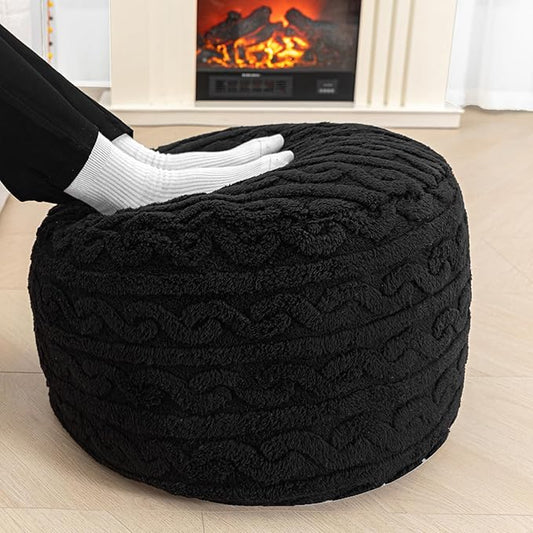 Asuprui Round Pouf Ottoman Stuffed Pouf Foot Stool Floor Chair for Living Room Bedroom Filled Boho Foam Ottoman Foot Rest for Couch 20 Diameter x 12 Height Black Pouf with Filler
