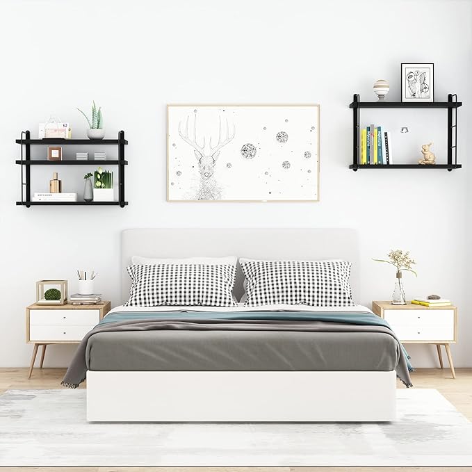 Wall Mounted Floating Shelves, Wall Shelves, Rustic Wall Decor Wood Shelves for Bedroom, Living Room, Bathroom and Kitchen Storage, Easy Installation (5, Black)