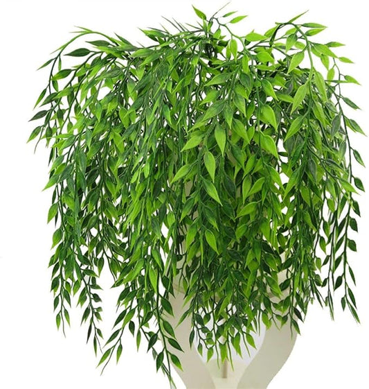 CATTREE Artificial Weeping Willow, Plastic Plants Greenery Leaves Fake Hanging Vine Faux Ivy Garland UV Resistant for Indoor Outdoor Garden Baskets Wedding Party Table Decor Decoration 4 Pack
