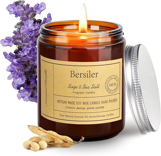 Aromatherapy Candles, Scented Candles, 7 OZ Sage Sea Salt Candles, Stress Relief and Relax for Home & Bedroom Gift for Women Birthday Christmas, Soy Wax Candle