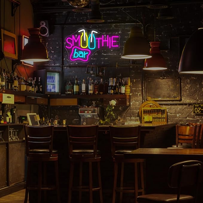 Looklight Smoothie Bar Neon Sign,Words Neon Signs for Wall Decor,Pink Letter Dimmable LED Neon Light Bar Sign,USB Light Up Signs for Store Beverage Cool Smoothie Bar Shop