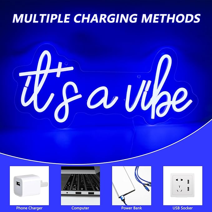 Blue It's a Vibe Neon Sign, Neon Signs for Wall Decor, Neon Dimmable LED Signs for Bedroom, Neon Light Up Signs for Home Beer Bar Cafe Game Room Birthday Wedding Decorations Girls Boys Gifts