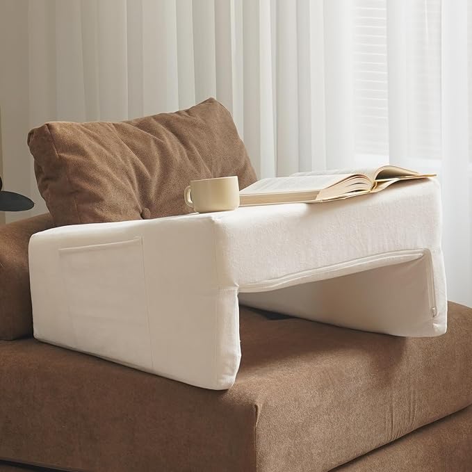 N&V Bed Rest Reading Pillows, High Density Foam Pillow for Gaming (Ivory)