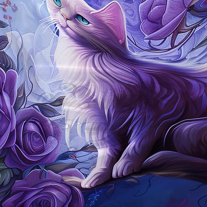 AILONEN 3D Cute Cat Shower Curtain Set, Purple Oil Rose Waterproof Fabric Shower Curtain for Kids Boys Girls,Cat Lovers Animal Design Shower Curtain for Bathroom with Hooks,60" W*72" H